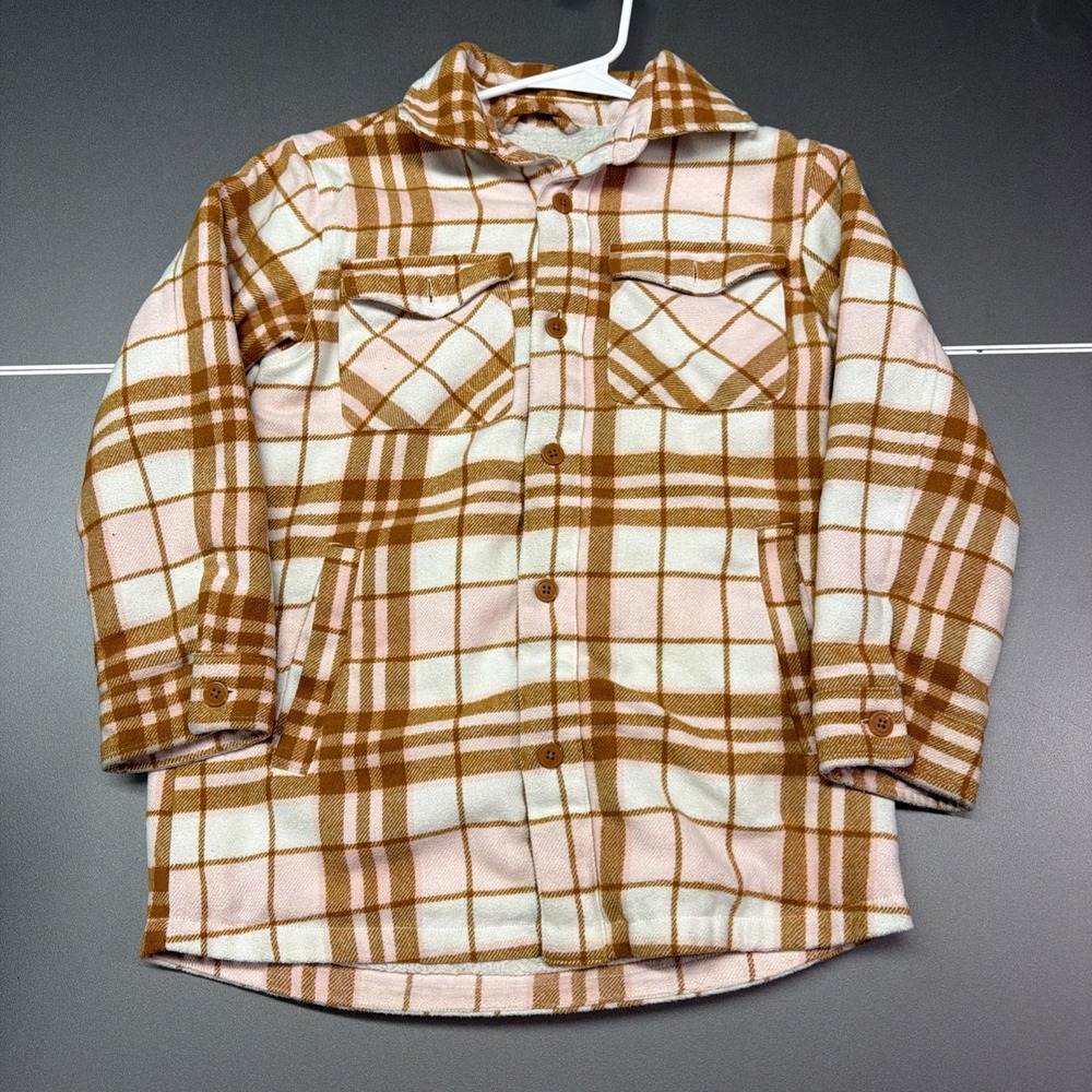 Art Class Women's Plaid Fleece Jacket Shirt Orange/White Size M